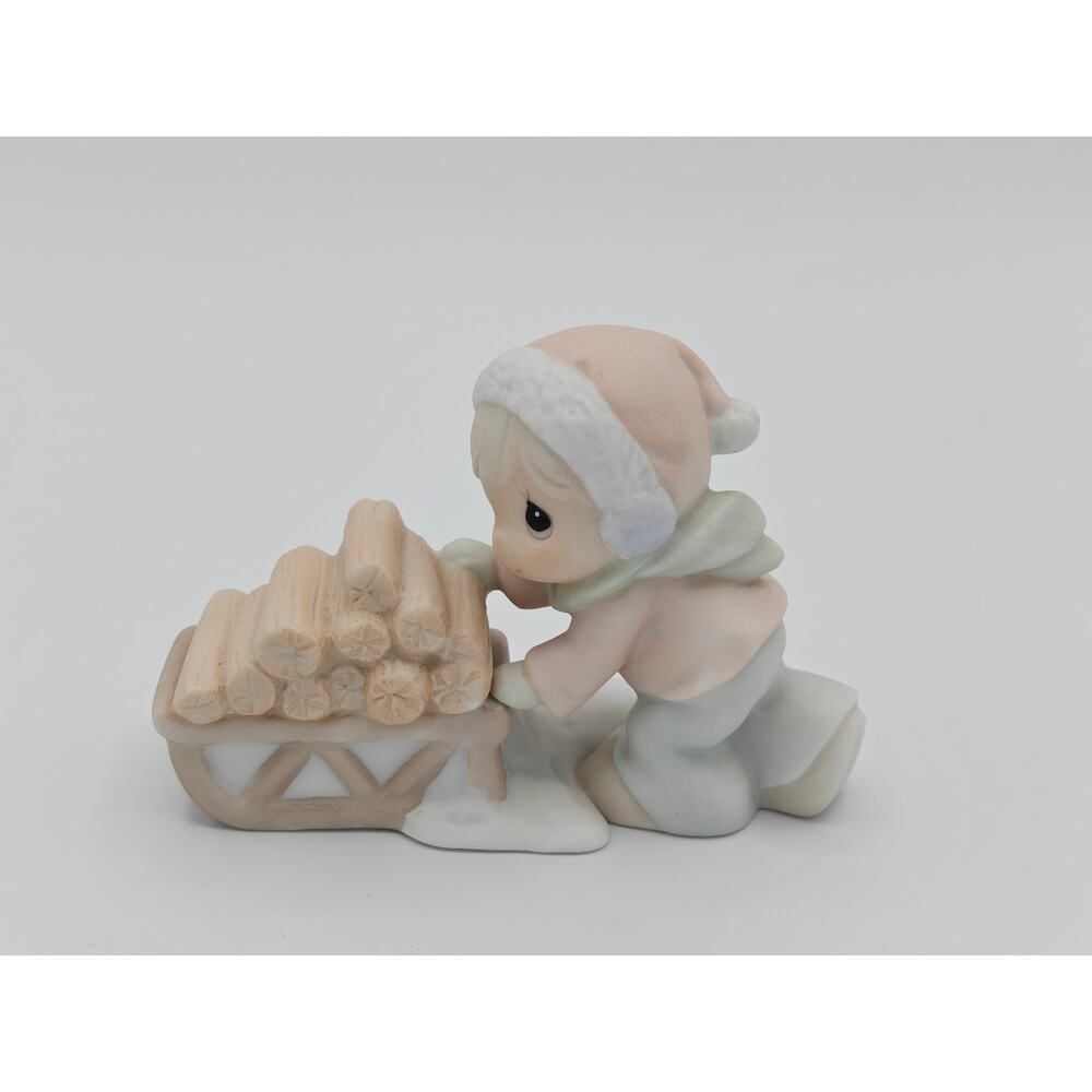 Precious Moments‎ 531871 Enesco Figurine Donny Boy Pushing Wood Sled Winter 1995